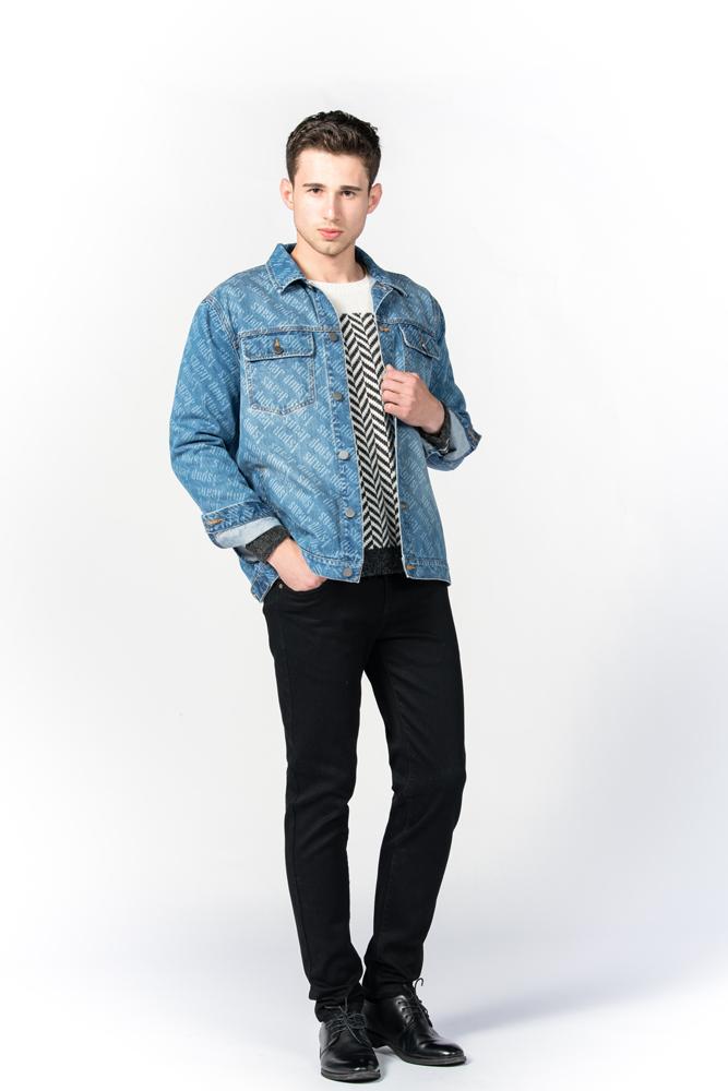 Jeans Men Denim Jacket out of Printed Fabric