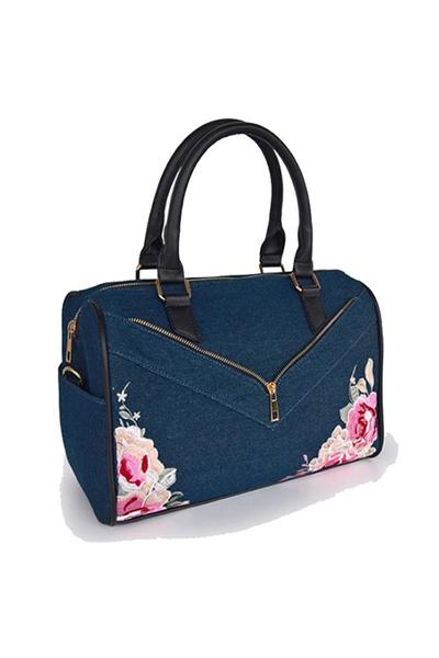 Denim Handbag Bowling Bag Embroidered