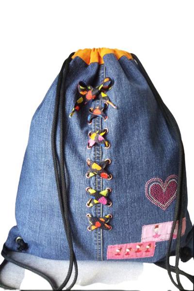 Denim Rucksack With Embroidery