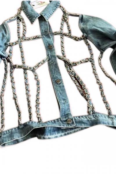 Jeans Customzation Jacket With Chains