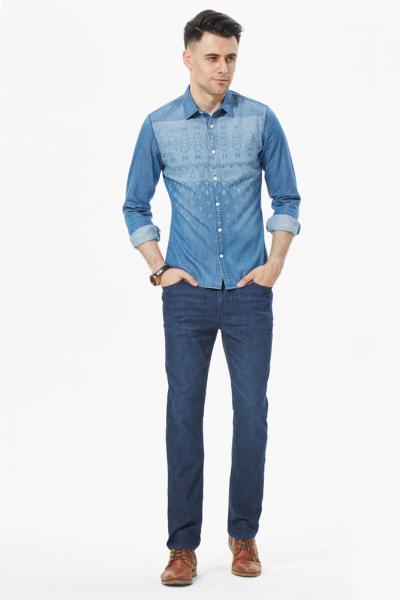 Jeans Men Shirts Long Sleeve Cotton Casual Laser Print Full Buttons Anti Wrinkle