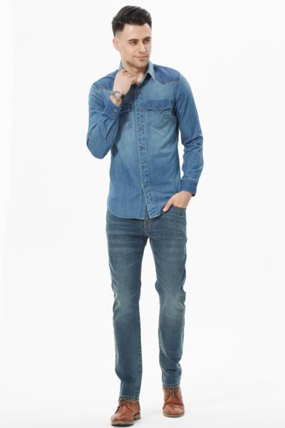 Jeans Men Denim Shirt Casual Premium Western Style