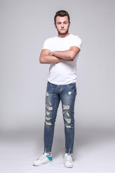 Jeans Men Pants Stretch Destroyed Leisure Basic
