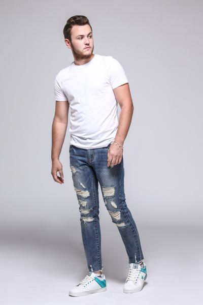 Jeans Men Pants Stretch Destroyed Leisure Basic