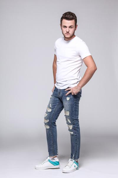 Jeans Men Pants Stretch Destroyed Leisure Basic