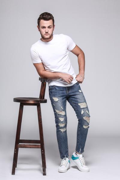 Jeans Men Pants Stretch Destroyed Leisure Basic
