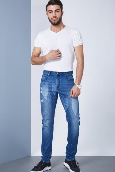 Jeans Men Pants Straight Laser Print Plus Size