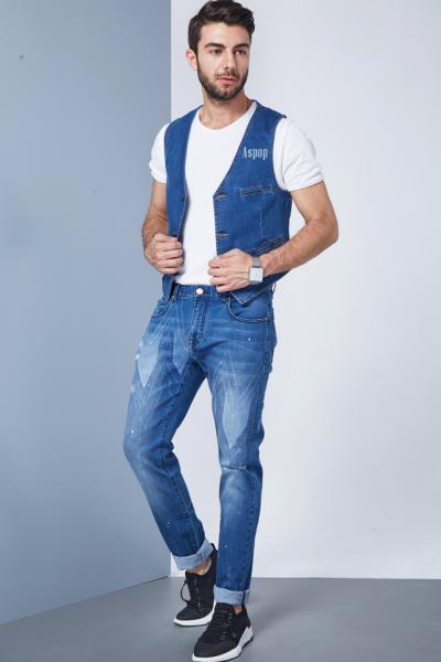 Jeans Men Pants Straight Laser Print Plus Size