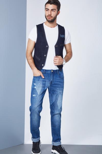 Jeans Men Pants Straight Laser Print Plus Size