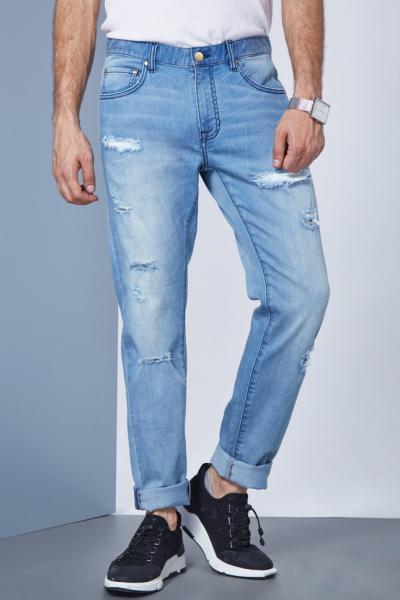 Jeans Men Pants Laser Print Straight Denim Vintage Washed