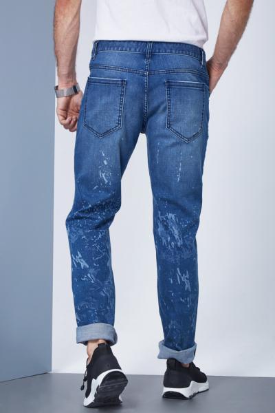 Jeans Men Pants Destroyed Ripped Stretch Laser Print