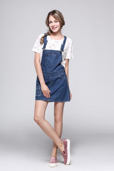 Jeans Women Denim Dungaree Short Skirt With Pockets 1