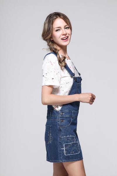 Jeans Women Denim Dungaree Short Skirt With Pockets 4