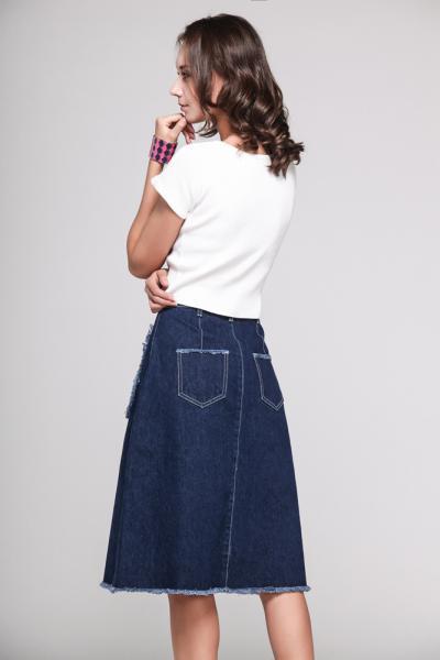 Jeans Women Denim Skirt With Pockets Ripped Rough Hem Button 3