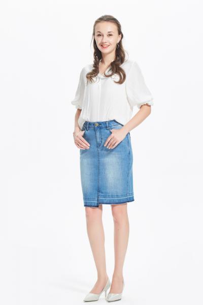 Jeans Women Denim Mini Skirt Fringe Hem