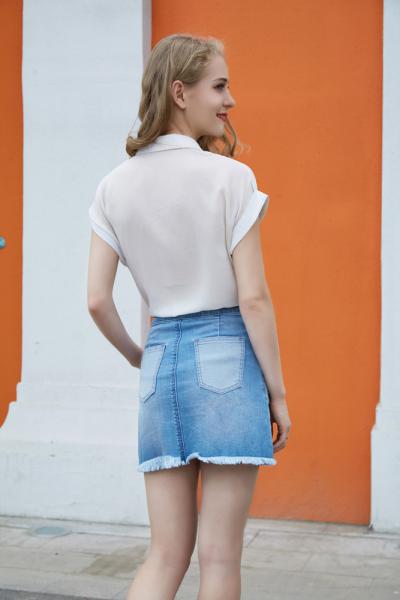 Jeans Women Denim Skirt Buttoned With Contrast Patch Pocket 2