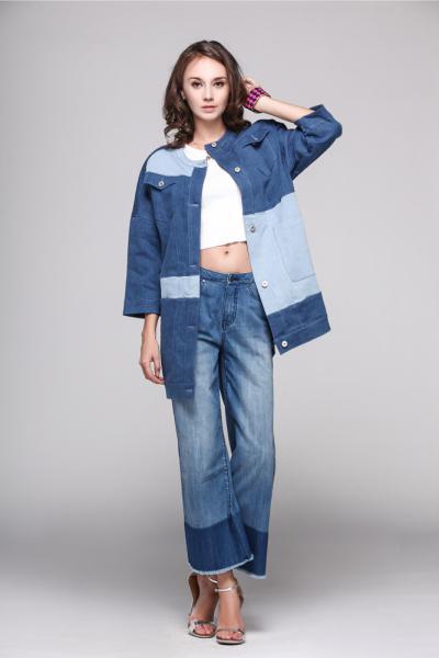 Jeans Women Denim Boyfriend Jacket In Contrast Patchwork