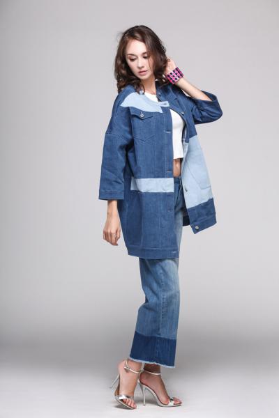 Jeans Women Denim Boyfriend Jacket In Contrast Patchwork