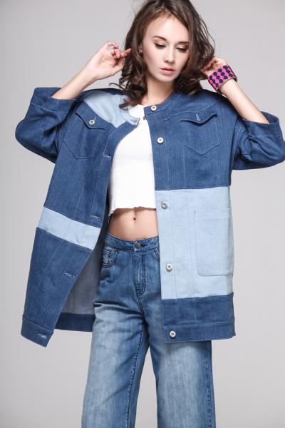 Jeans Women Denim Boyfriend Jacket In Contrast Patchwork