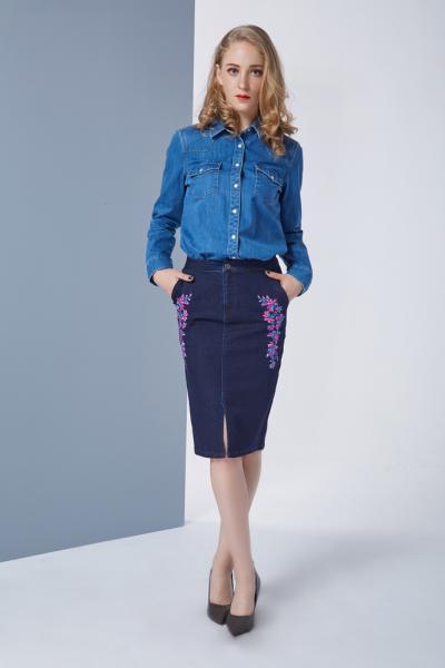 Jeans Women Denim Shirt With Embroidery