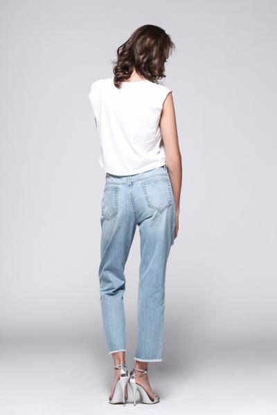 Jeans Women Denim Pants Medium Waist Destroyed and Torn Raw Hemline