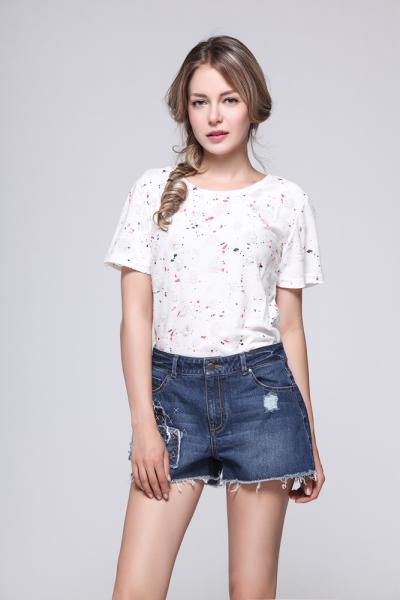 Jeans Women Denim Shorts Stretch Distressed Hem Washed 