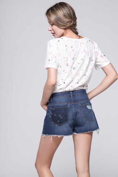 Jeans Women Denim Shorts Stretch Distressed Hem Washed 