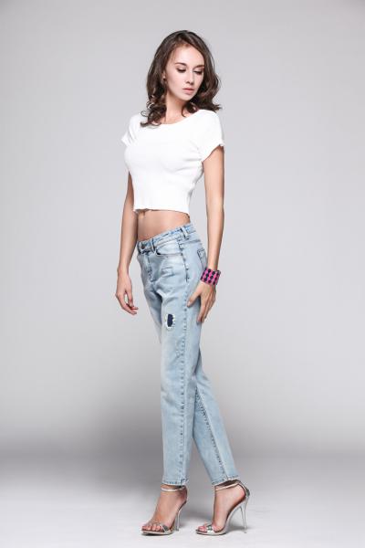Jeans Women Denim Pants Light Blue With Contrast Patch 