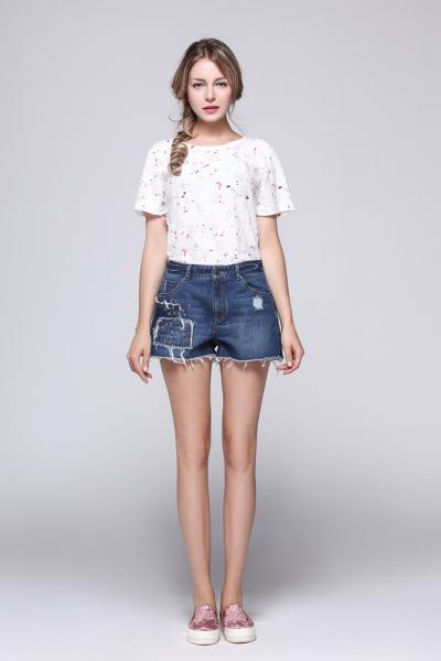 Jeanshose Damen Kurze Zerrissene Saum Shorts
