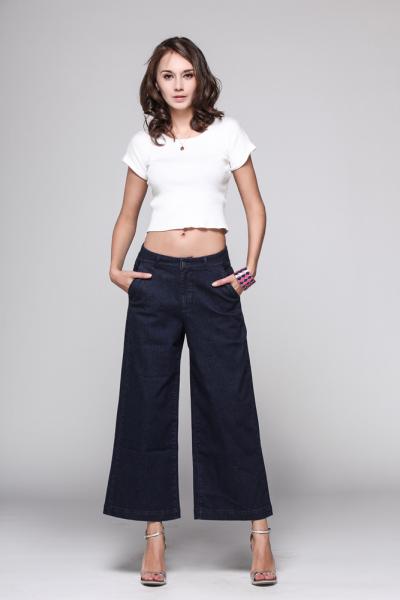 Jeans Women Denim Pants Plain Wide Leg 