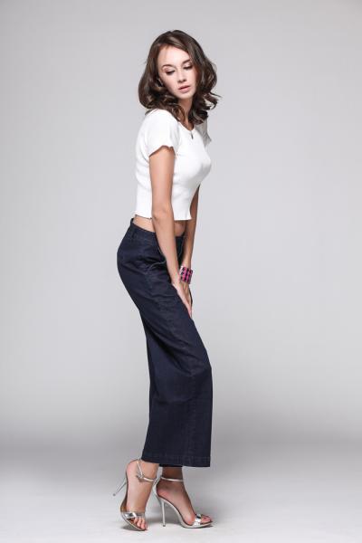 Jeans Women Denim Pants Plain Wide Leg 