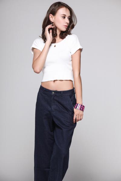 Jeans Women Denim Pants Plain Wide Leg 