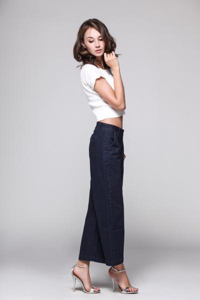 Jeans Women Denim Pants Plain Wide Leg 