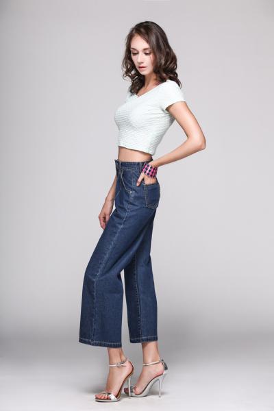 Jeans Women Denim Pants Casual Fit Middle Waist And Slightly Short Flare Legs Crop 
