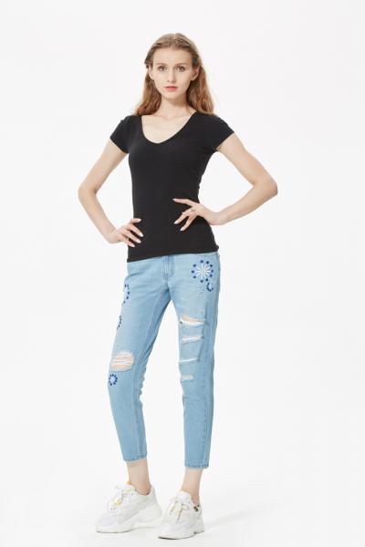 Jeans Women Denim Pants Summer Medium Waist Destroyed 