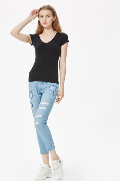 Jeans Women Denim Pants Summer Medium Waist Destroyed 