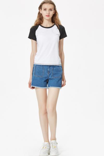 Jeans Women Denim Shorts Stretches Ripped Raw Hem 