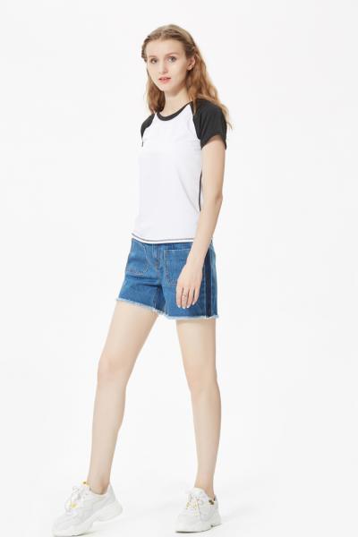 Jeans Women Denim Shorts Stretches Ripped Raw Hem 