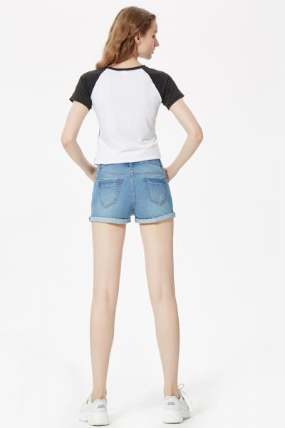 Jeans Women Denim Shorts Stretch Ripped Rolled Hem 