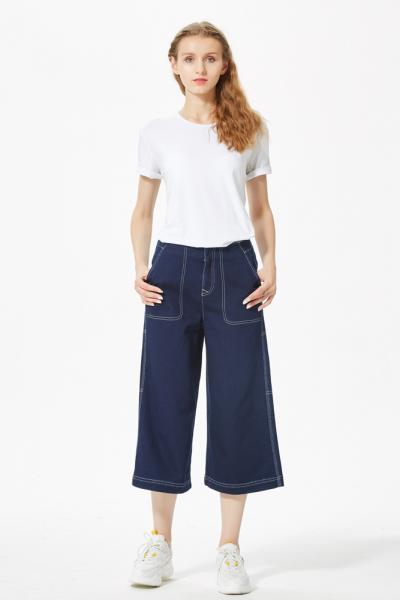 Jeans Women Denim Pants Wide With Colorful Thick Seams 