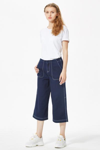 Jeans Women Denim Pants Wide With Colorful Thick Seams 