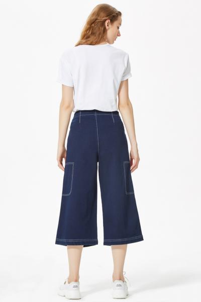 Jeans Women Denim Pants Wide With Colorful Thick Seams 