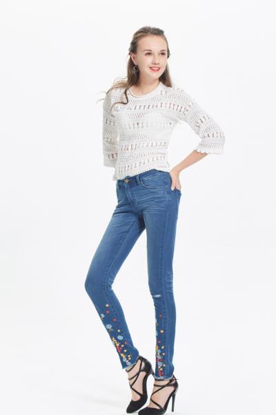 Jeans Women Denim Pants Leisure With Embroidery Bottom 