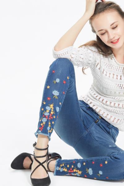 Jeans Women Denim Pants Leisure With Embroidery Bottom 