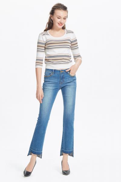 Jeans Women Denim Pants Slim Fit Used Look Raw Bottom