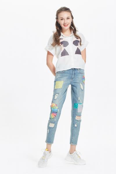 Jeans Women Denim Pants Ripped Destroyed Straight With Holes 