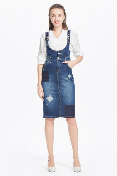 Jeans Damen Latzrock mit Knopfleiste