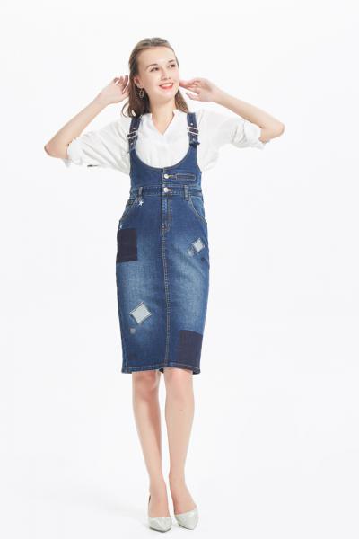 Jeans Damen Latzrock mit Knopfleiste