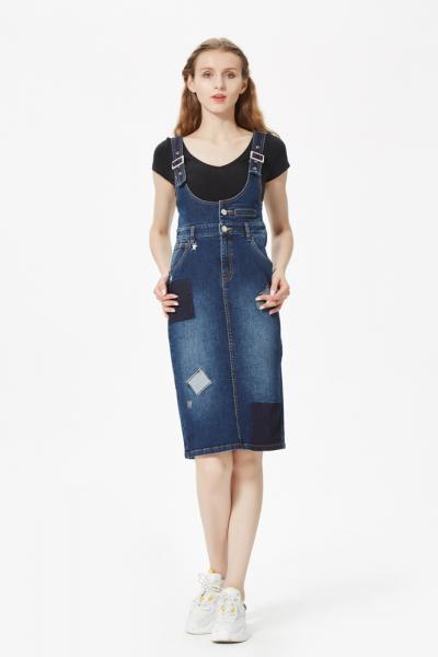 Jeans Damen Latzrock mit Knopfleiste