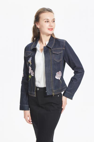 Jeans Damen Elegant Jeansjacke Kurz mit Stickerei